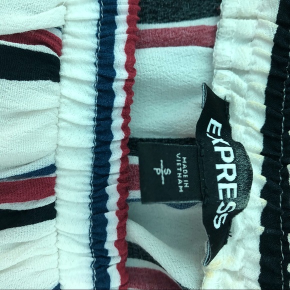 Express Striped Off The Shoulder Ruffle Romper - Picture 3 of 5